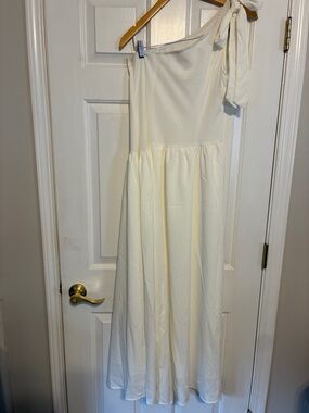 SHEIN One-Shoulder Cream Maxi Dress with Tie Strap